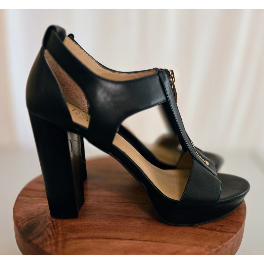 Franco Sarto Black Leather Open Toe Zip Up Sandals, Women’s Size 7.5 4” Heel - Picture 6 of 11
